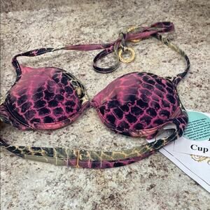 Tara Grinna NWT size 32 pink and black Snake Print Bikini Top